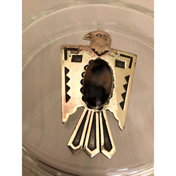 Vintage Bell Trading Post Sterling Silver Brown Agate Thunderbird Bolo Slide - Picture 2 of 4